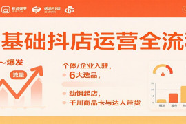 0基础抖店运营全流程：个体/企业入驻，6大选品，动销起店，千川商品卡与达人带货